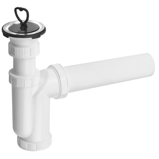 Spülbecken-Siphon, Edelstahl Auslass 6/4", Stopfen mit Griff, DN50, Weiß