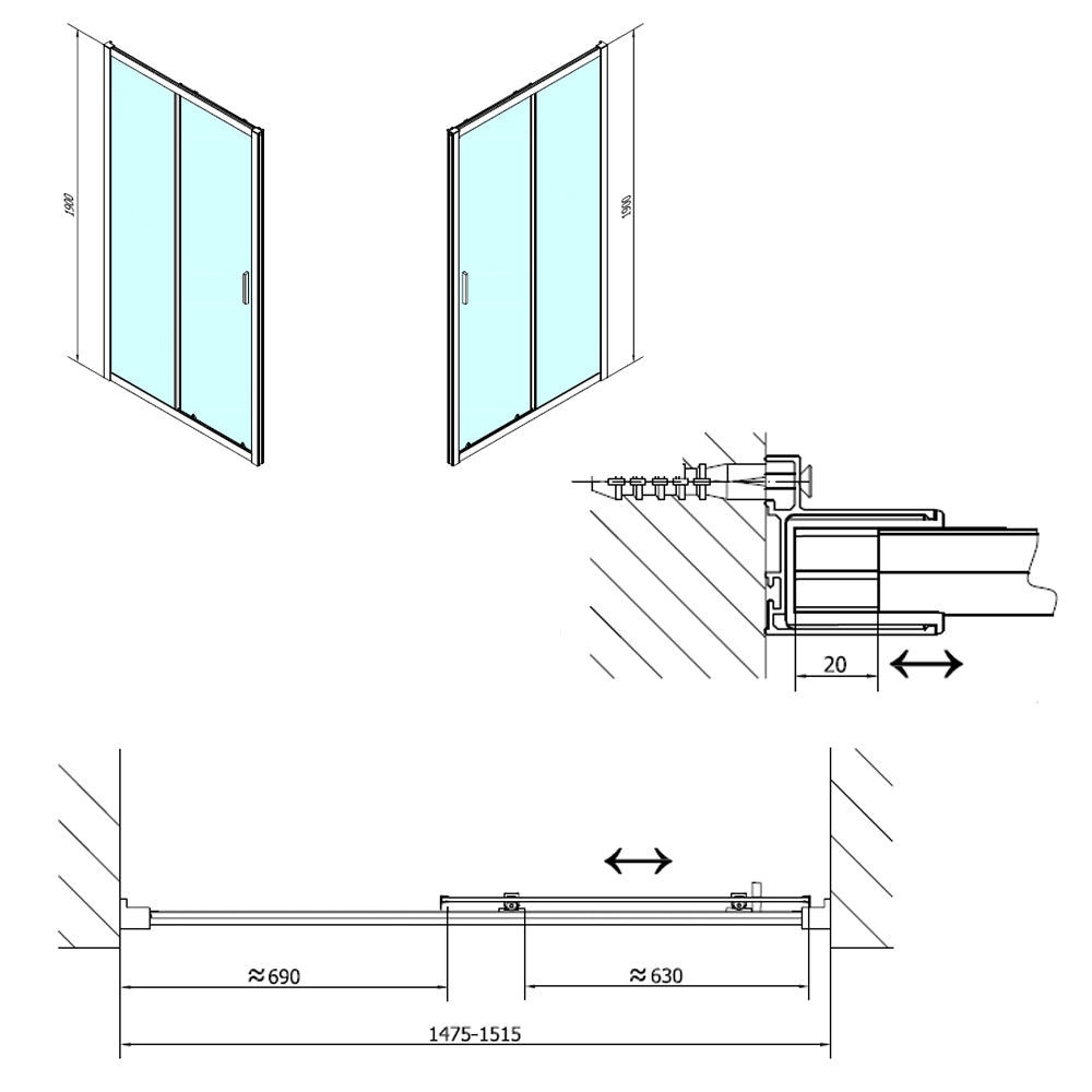 Easy Line Rechteckige Duschkabine 1500x1000mm L/R Variante