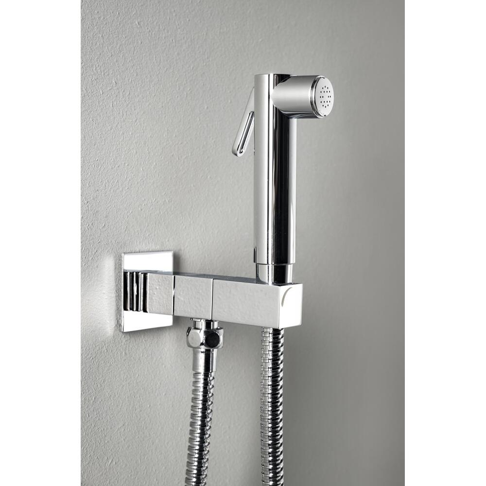 Wandventil mit Handbrause und Sicherheitssperre, eckig, Chrom