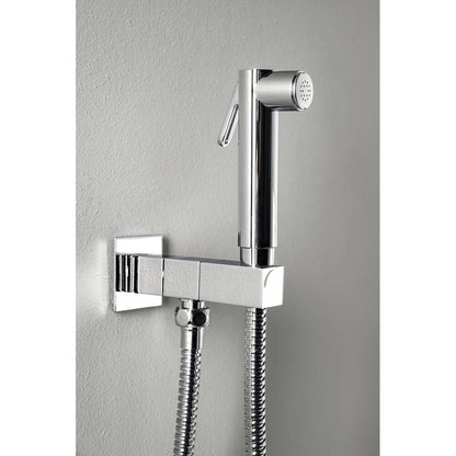 Wandventil mit Handbrause und Sicherheitssperre, eckig, Chrom