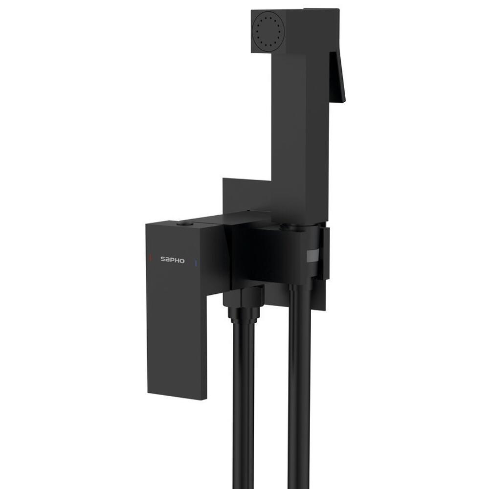 CUBEMIX Bidetarmatur mit Brausestopp, Schwarz matt