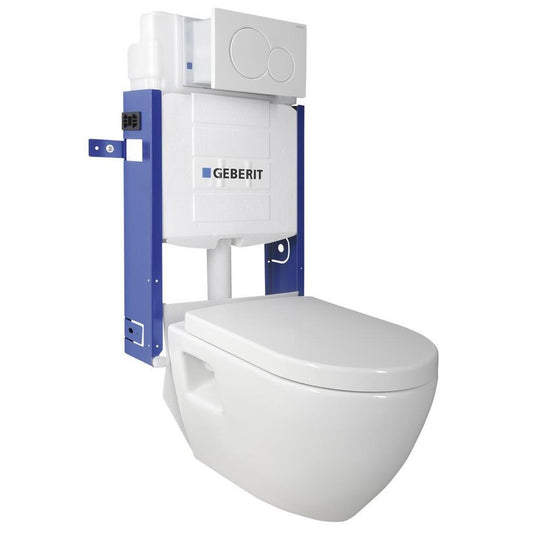 Nera Wand-WC mit UP-Spülkasten und Geberit Knopf, weiß