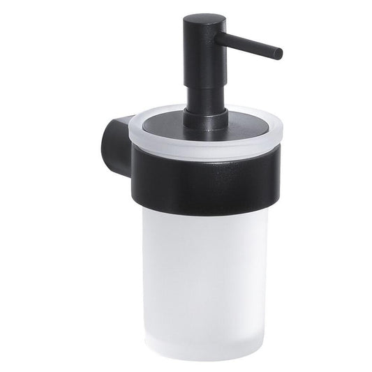 PIRENEI Hängender Seifenspender 110 ml, Milchglas, Schwarz matt