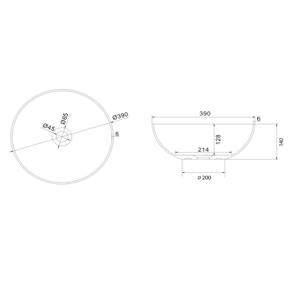 FORMIGO Betonwaschbecken zum Aufsetzen, Durchmesser 39cm, Anthrazit matt