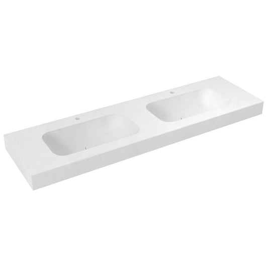 EMICO Doppelwaschtisch mitten, 170x50 cm, Kantenausführungen L, Rockstone white matt