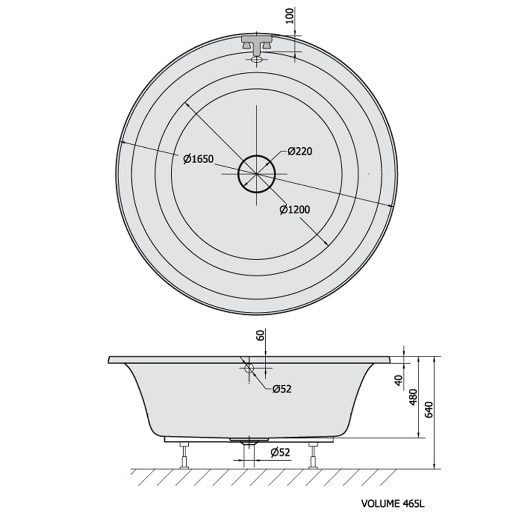OBLO Badewanne mit Rahmengestell, rund, 165x48cm, weiß