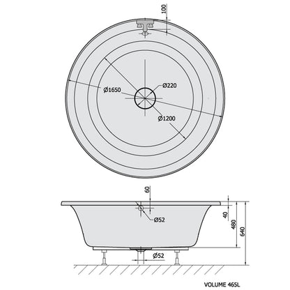 OBLO Badewanne mit Rahmengestell, rund, 165x48cm, weiß