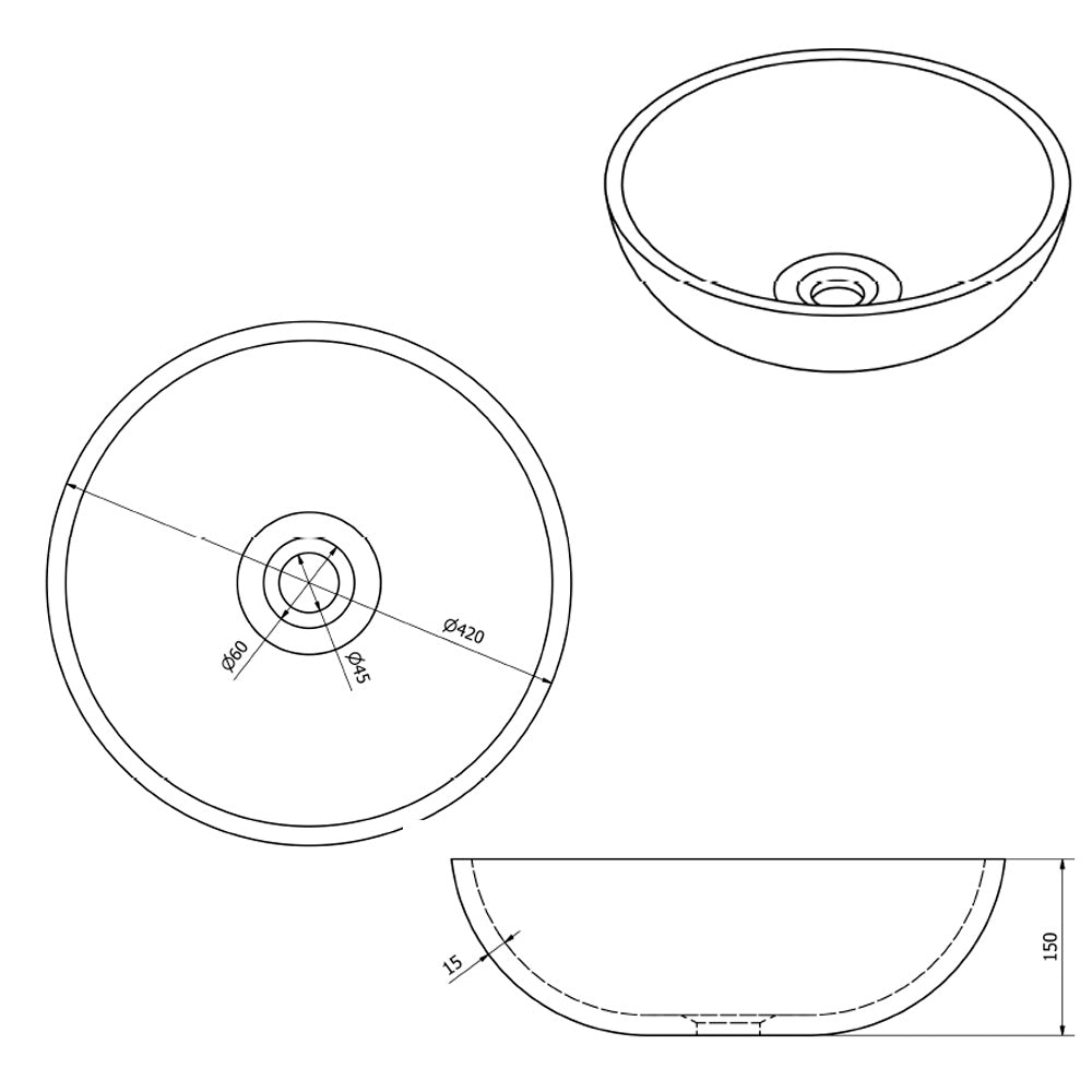 PRIORI Keramik-Waschtisch Durchmesser 41cm, braun