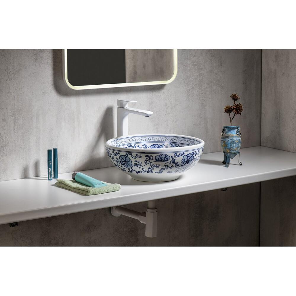 PRIORI Keramik-Waschtisch Durchmesser 41 cm, weiß mit Blaudekor