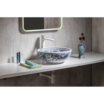PRIORI Keramik-Waschtisch Durchmesser 41 cm, weiß mit Blaudekor