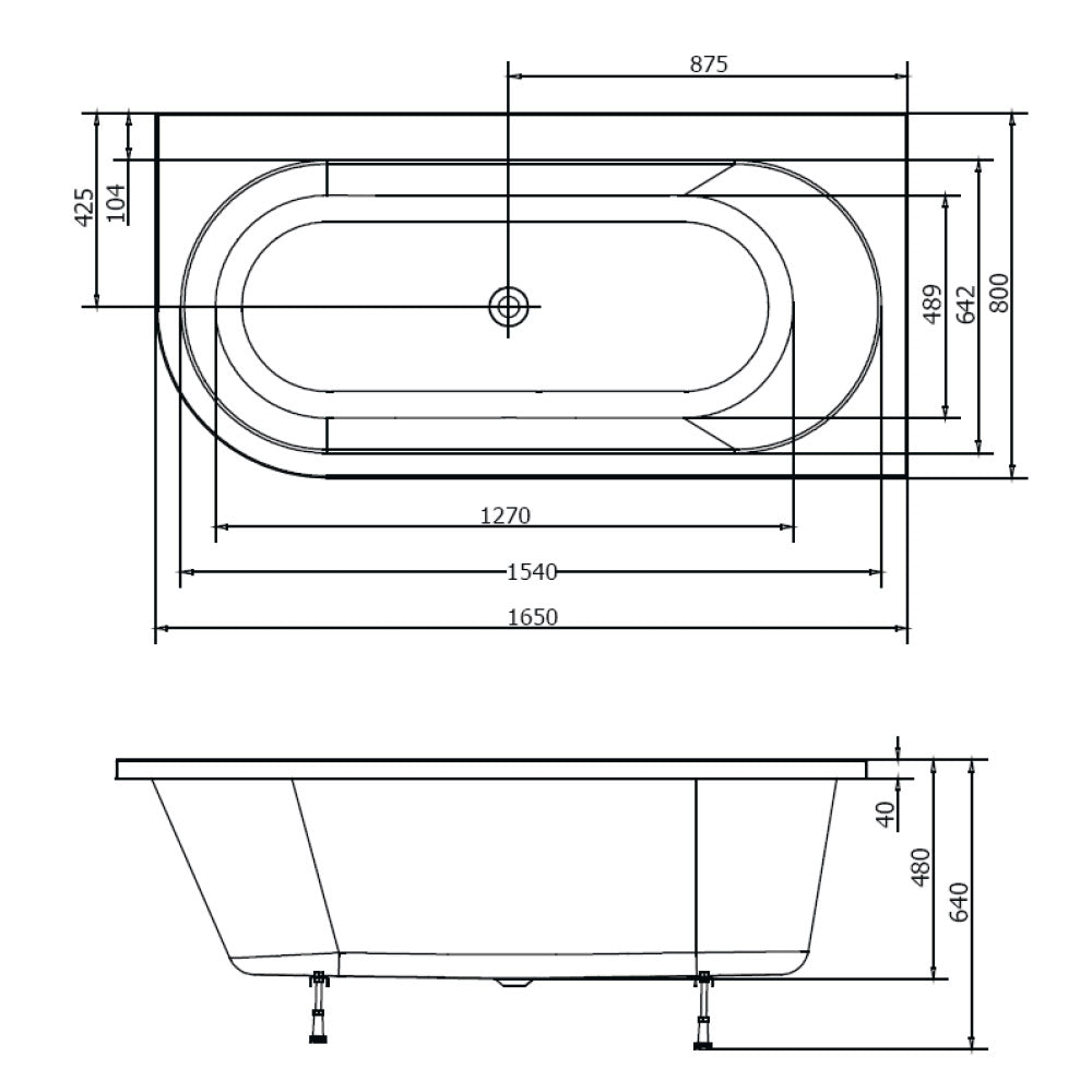 Raumspar Badewanne ASTRA 165x80x48cm rechts, weiß