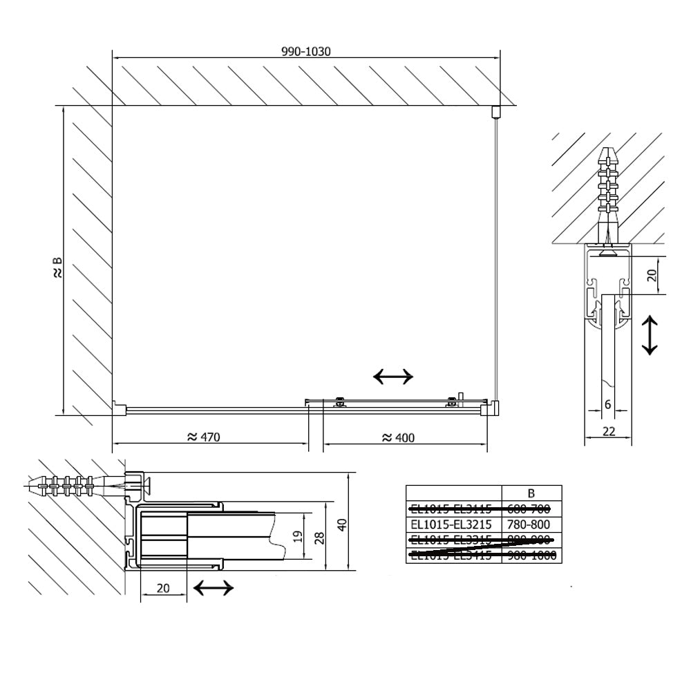 Easy Line Rechteckige Duschkabine 1000x800mm L/R Variante