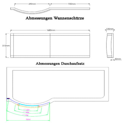 SKALI Badewanne mit Tür/Seniorenbadewanne 167,5x85/75cm, Links,Komplett-Set