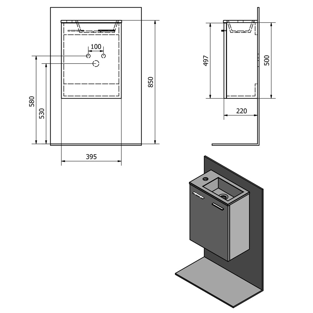 ZOJA Unterschrank mit Waschbecken 40x22 cm, Platineiche