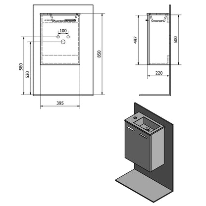 ZOJA Unterschrank mit Waschbecken 40x22 cm, Platineiche