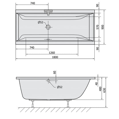CLEO Rechteckwanne 180x90x48cm, schwarz matt