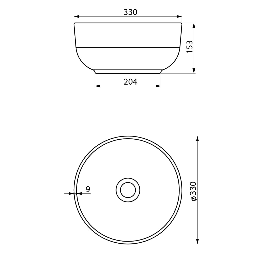 EMMI Keramik-Waschtisch für Arbeitsplatte Ø 33cm, Weiß