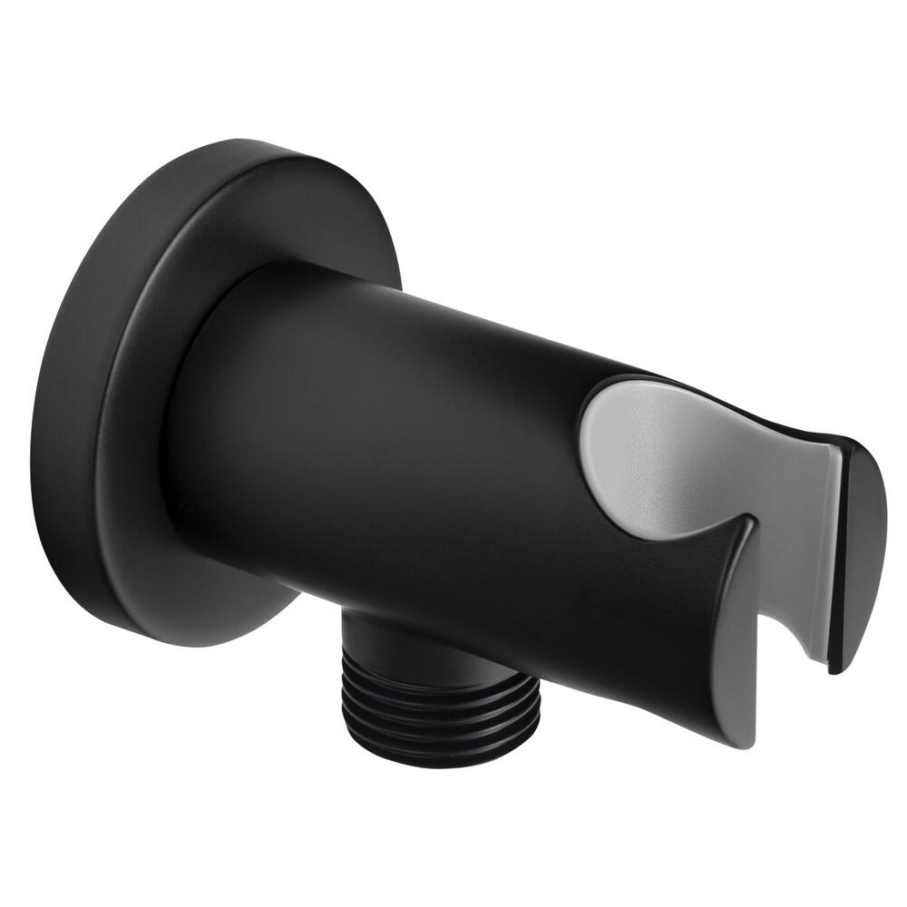 Brausehalter mit Duschanschluss, rund, schwarz matt
