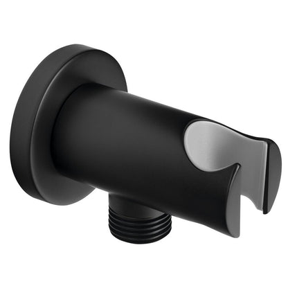 Brausehalter mit Duschanschluss, rund, schwarz matt