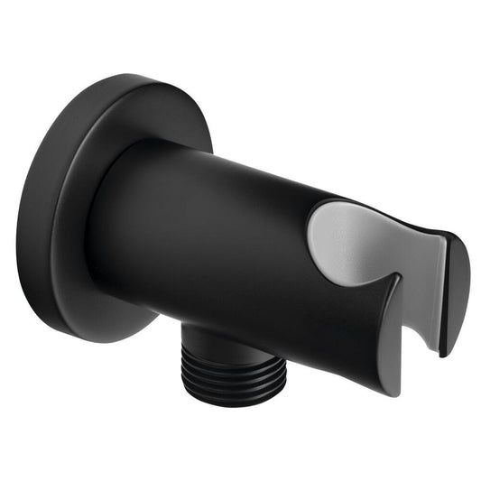 Brausehalter mit Duschanschluss, rund, schwarz matt
