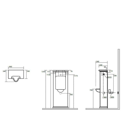 WALDORF Urinal 44x124,5cm, inklusive Siphon und Befestigungsset, schwarz matt