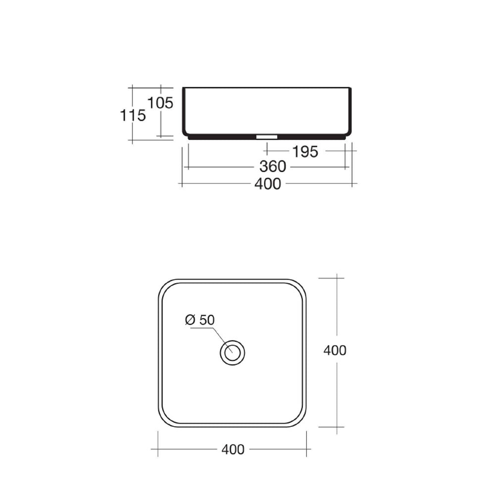 BLADE Keramik-Waschtisch zum Aufsetzen 40x40cm, Weiß