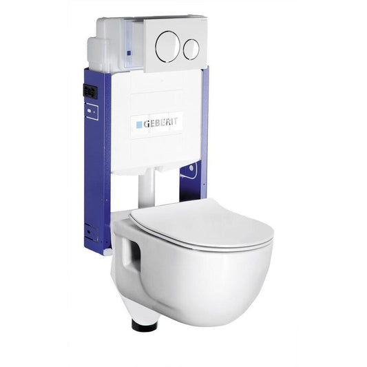 Brilla Wand-WC,spülrandlos, mit UP-Spülkasten und Geberit Knopf, weiß