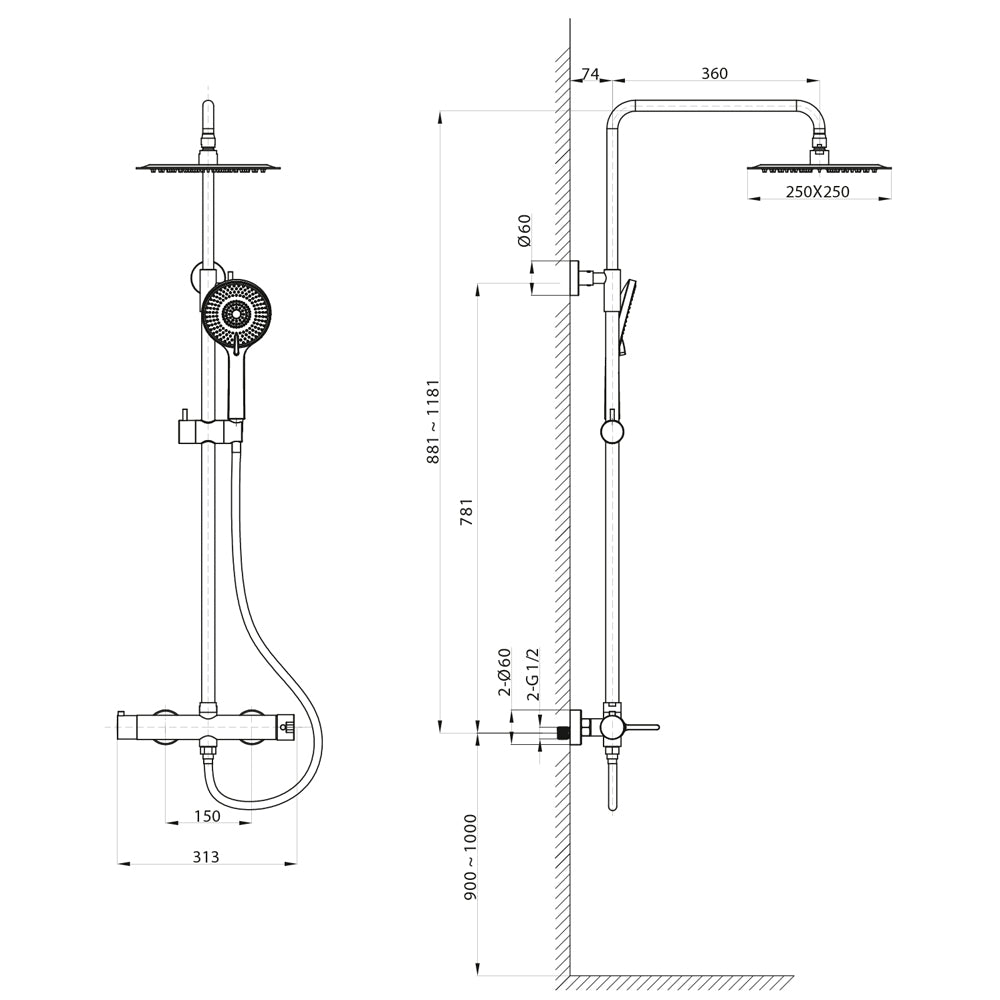 ICONIC Duschsäule mit Armatur, Schwarz matt
