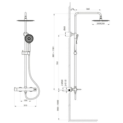 ICONIC Duschsäule mit Armatur, Schwarz matt