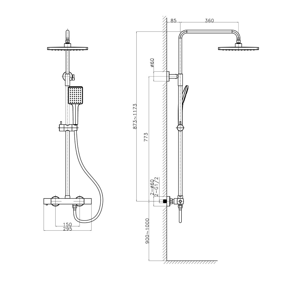 DARK Duschsäule mit Thermostat-Armatur, Chrom