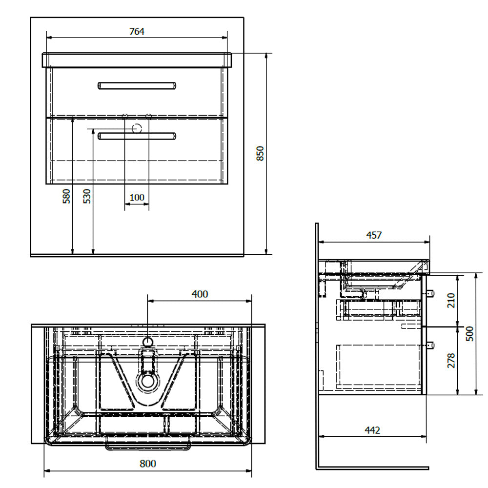 THEIA Unterschrank 75,6x50x44,2cm, 2xSchublade, weiß