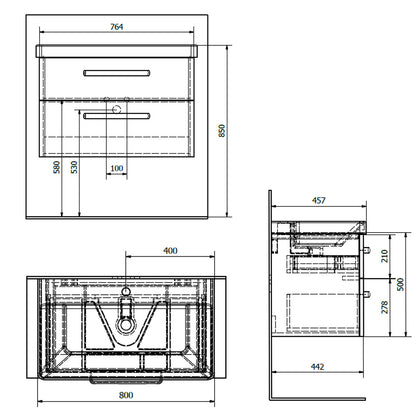 THEIA Unterschrank 75,6x50x44,2cm, 2xSchublade, weiß