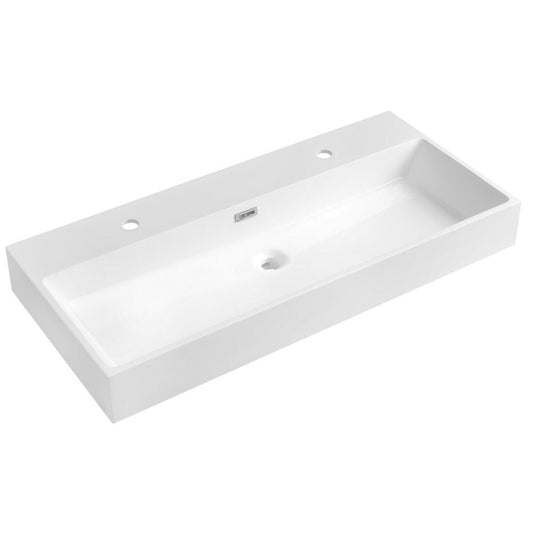 AQUATIC Waschtisch, Gussmarmor, 100x46cm, 2x Armaturloch, Weiß