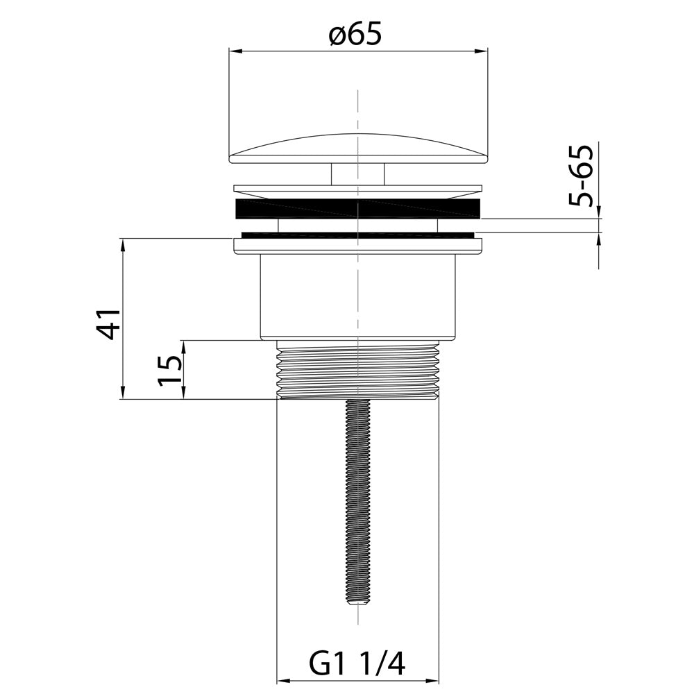 Nicht verschließbare Ablaufgarnitur 5/4" 5/4", großer Stopfen, 5-65mm, Chrom