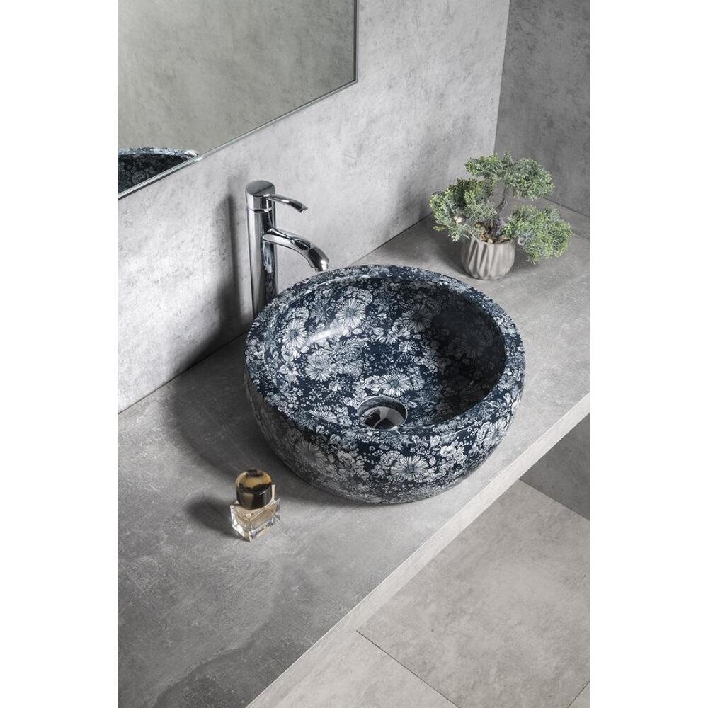 PRIORI Keramik-Waschtisch Ø 41 cm, blaue Blumen