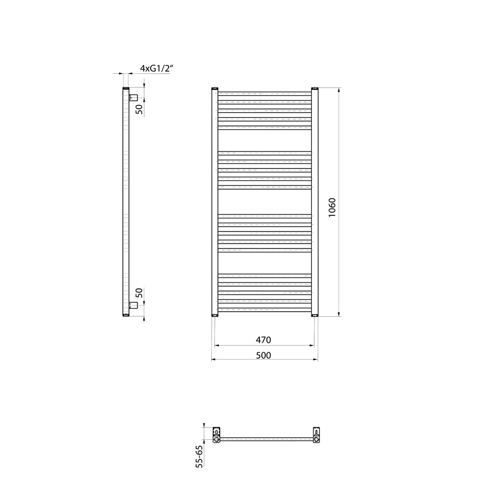 METRO-E Elektrischer Badheizkörper, gerade, 500x1060 mm, 400 W, Schwarz matt