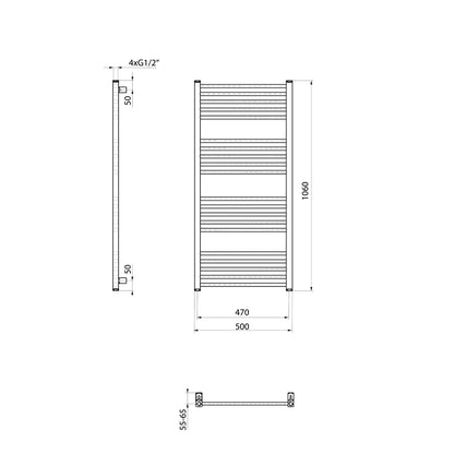 METRO-E Elektrischer Badheizkörper, gerade, 500x1060 mm, 400 W, Schwarz matt