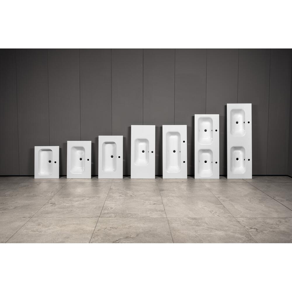 SIDRA Gussmarmor-Waschtisch 101x46cm, 2 Armaturlöcher, Weiß