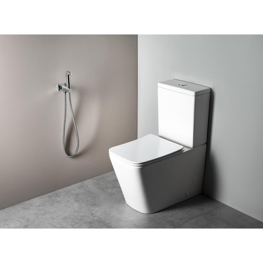 Wandventil mit Handbrause und Sicherheitssperre, eckig, Chrom