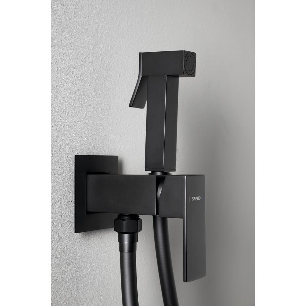CUBEMIX Bidetarmatur mit Brausestopp, Schwarz matt