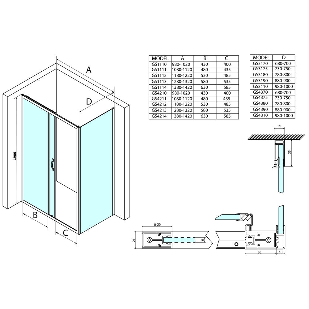 SIGMA SIMPLY Rechteckige Duschkabine 1400x750mm L/R Variante, Klarglas