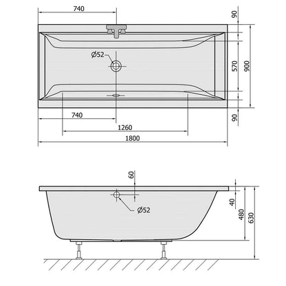 CLEO Rechteckwanne mit Füßen 180x90x48cm, weiß