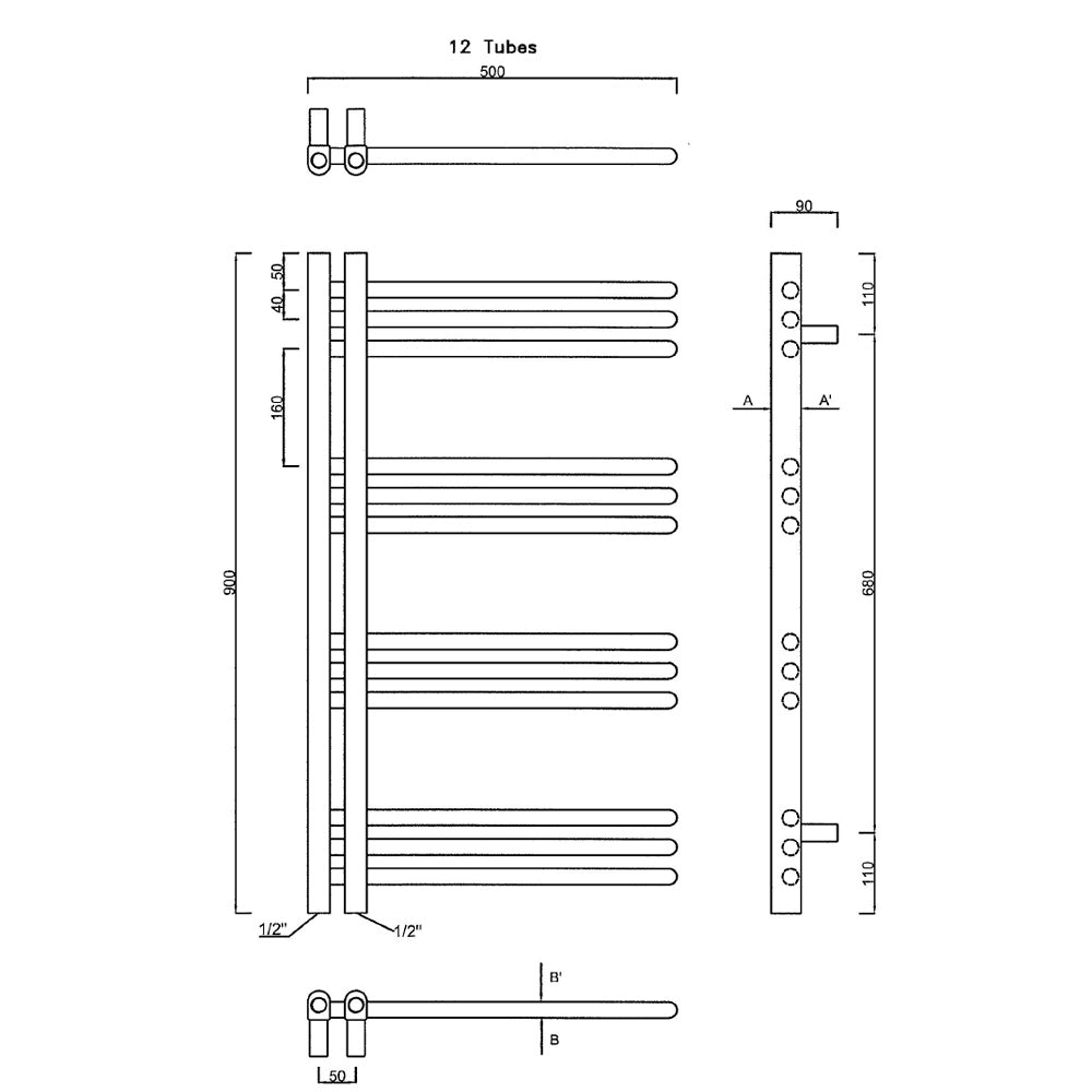 DORLION Badheizkörper 500x900mm, Chrom