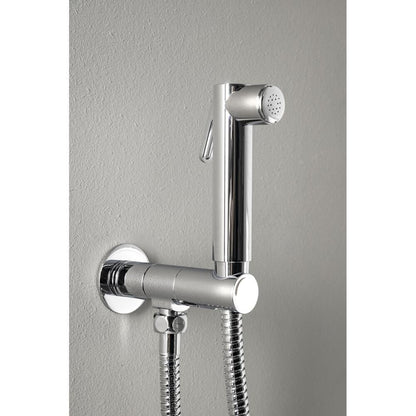 Wandventil mit Handbrause und Sicherheitssperre, rund, Chrom