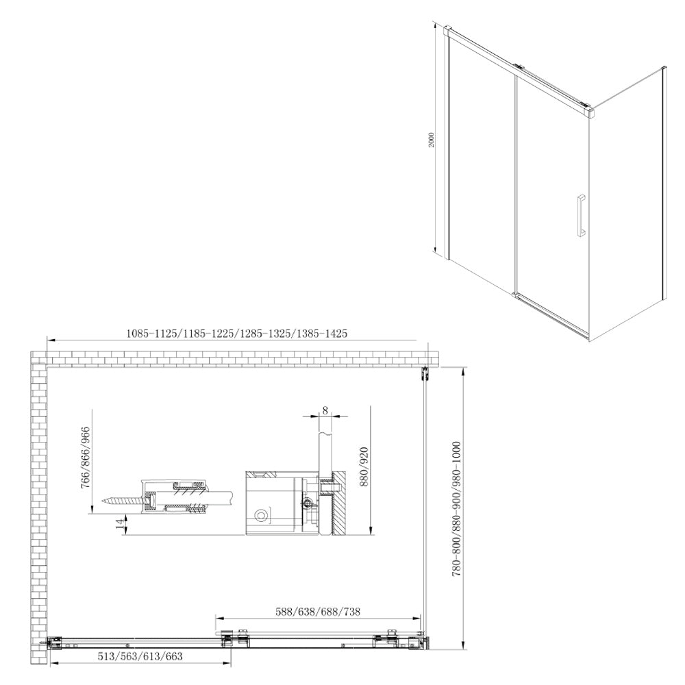 Fondura Rechteckige Duschkabine 1100x1000mm L/R Variante