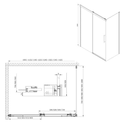 Fondura Rechteckige Duschkabine 1100x1000mm L/R Variante