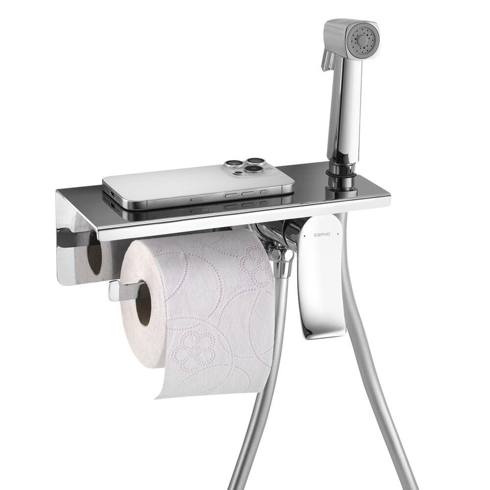 Unterputz-Bidetarmatur mit Brause und Toilettenpapierhalter, Chrom