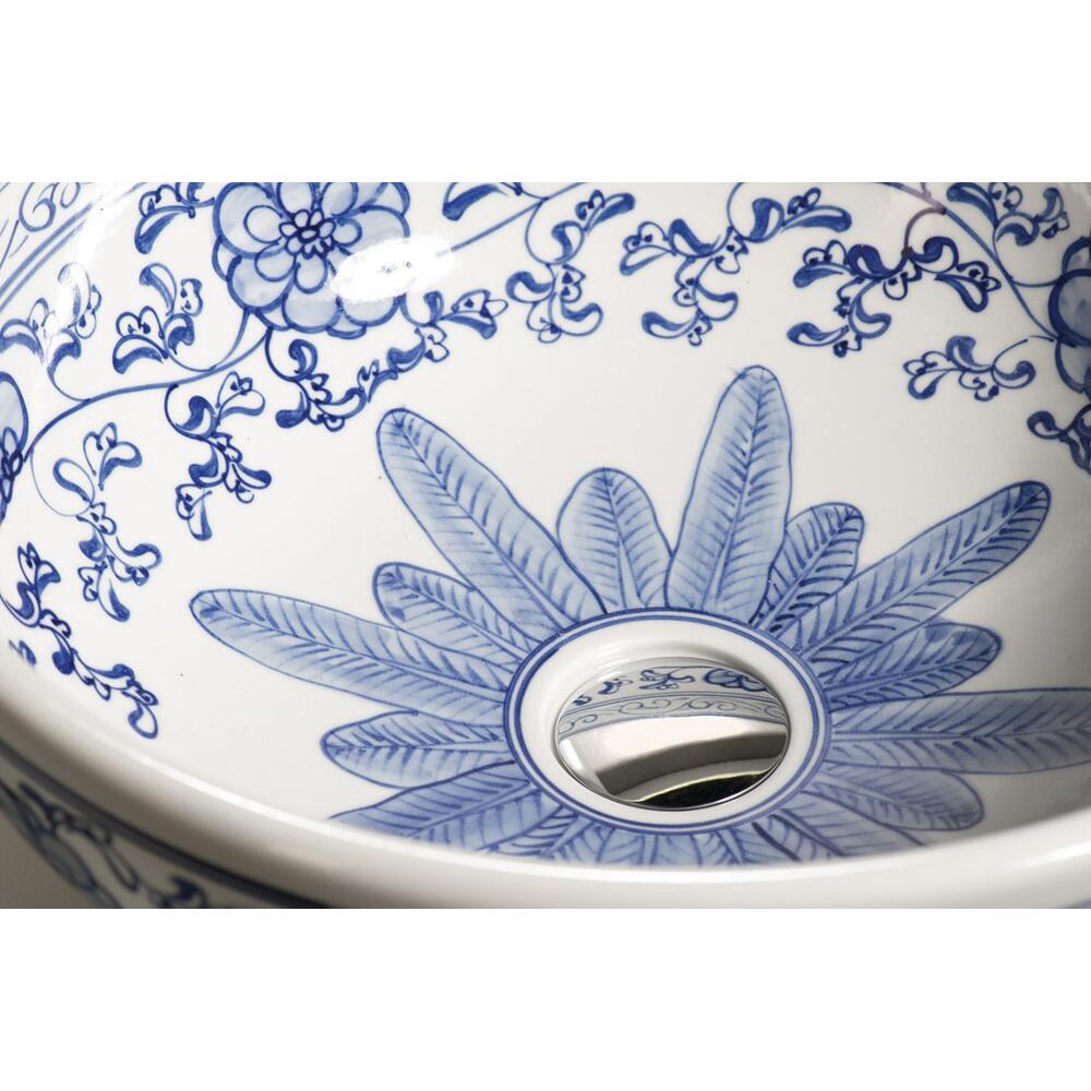 PRIORI Keramik-Waschtisch Durchmesser 41 cm, weiß mit Blaudekor