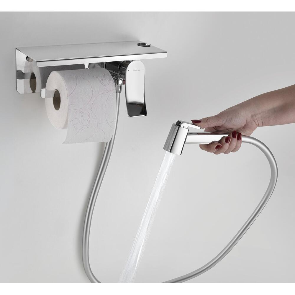 Unterputz-Bidetarmatur mit Brause und Toilettenpapierhalter, Chrom
