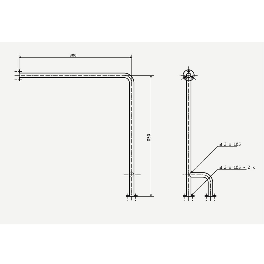 HANDICAP Stützgriff rechts 800x850mm, polierter Edelstahl